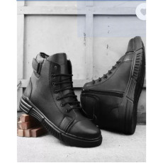 hand made mens casual black leather boots